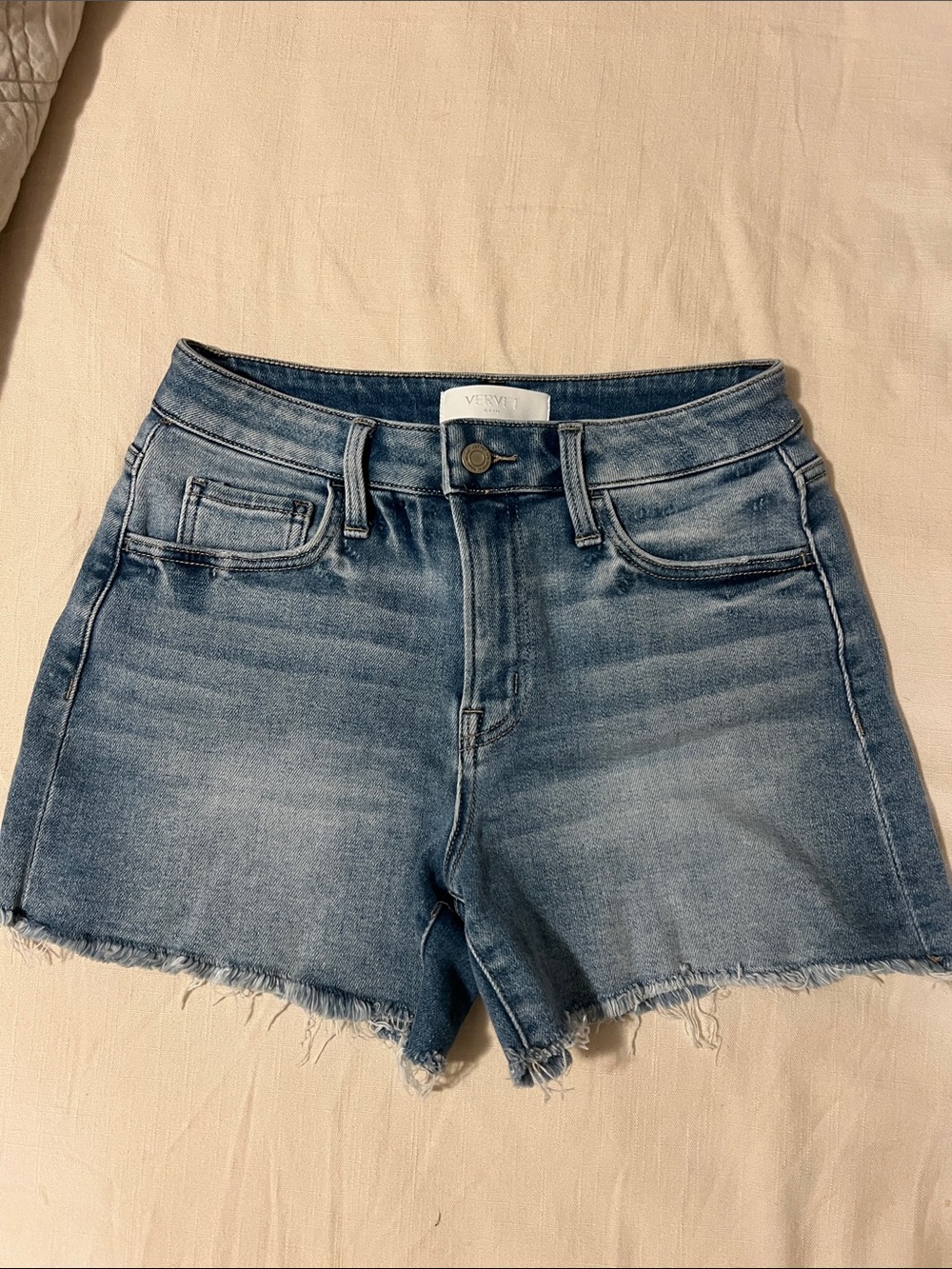 Vervet by Flying Monkey Light Blue Frayed Hem Denim Shorts